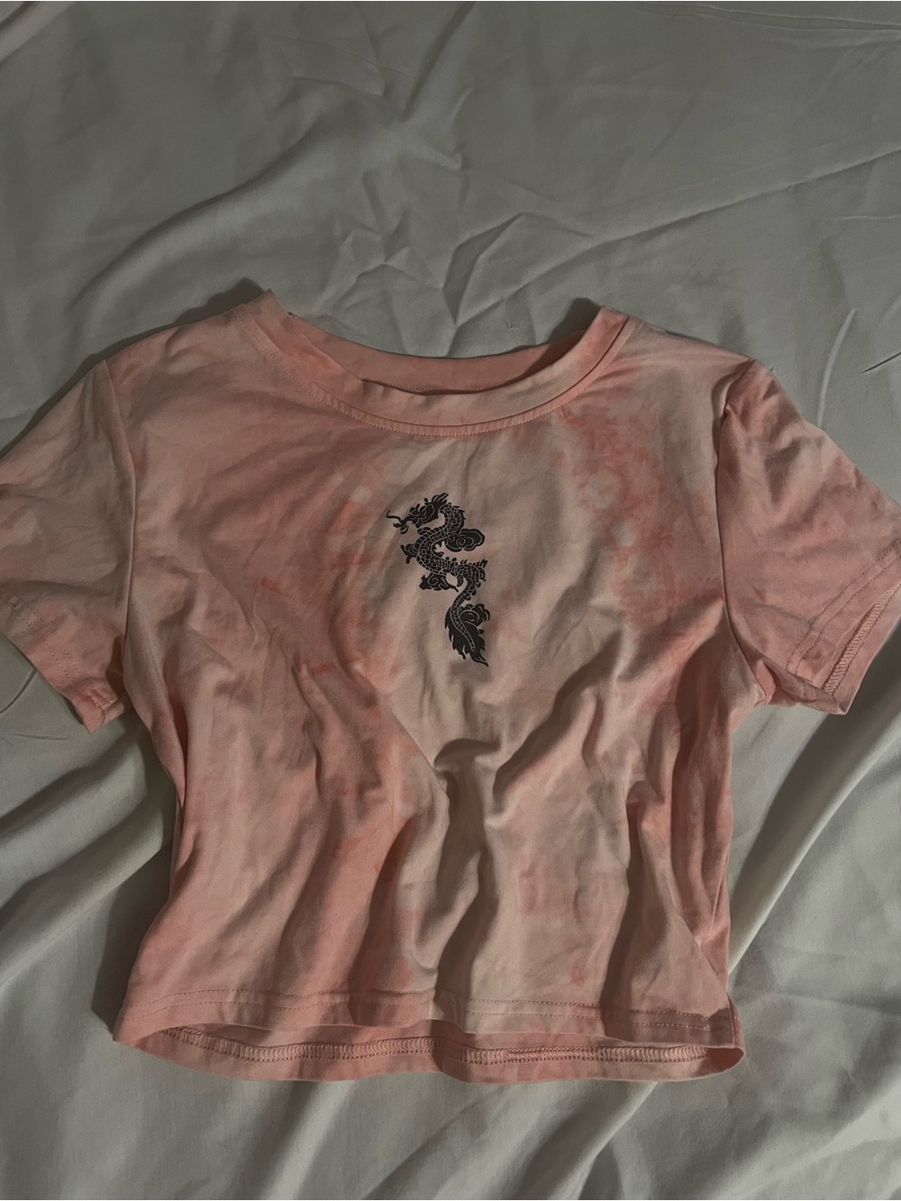 Women’s Pink Tie-Dye Dragon Graphic Crop Tee